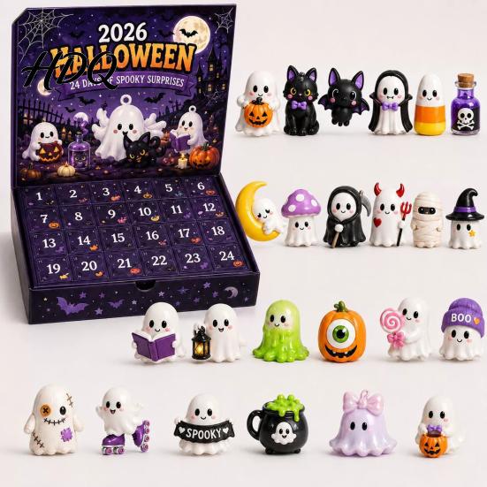 Creepy Countdown to Halloween Advent Calendar with 24 Horror Figures Mini Cute Ghost Day Toy Set Decorations Spooky Gift Box for Kids And Collectors