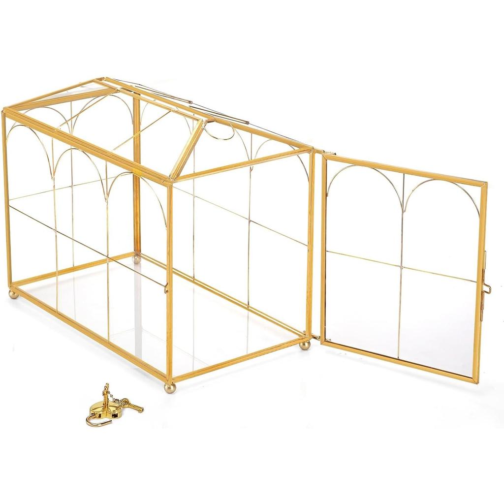 Caixa de Cartas de Vidro com Fenda, Caixa de Cartas Grande Dourada Transparente para Recepções de Casamento, Caixa de Armazenamento Decorativa com Fechadura para Chá de Bebê, Festa de Aniversário