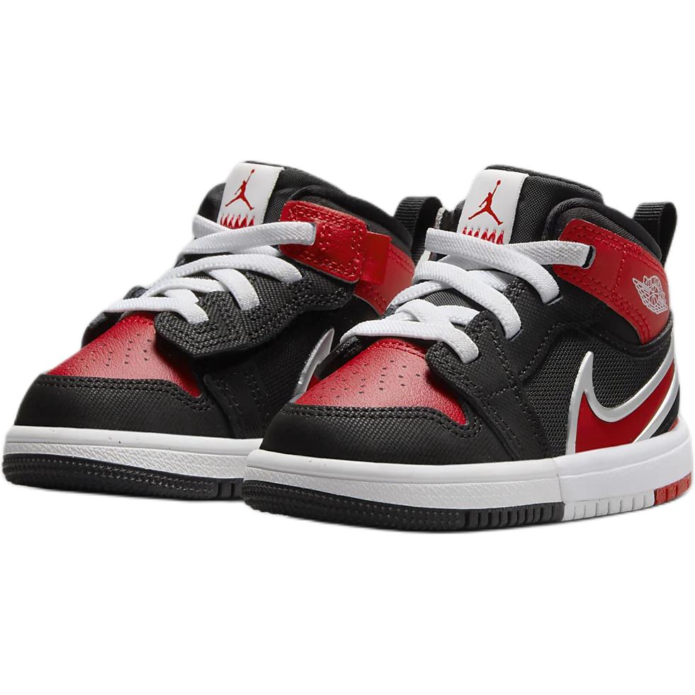 Air Jordan 1 Mid RM EasyOn TD Bred Dětské tenisky Černá Bílá Univerzitní červená FQ1283-006