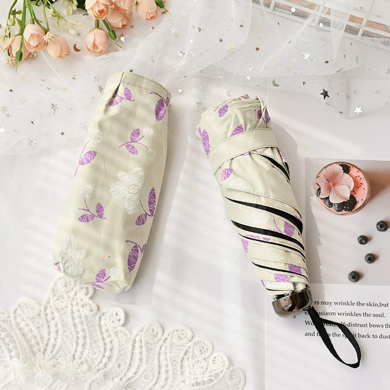 Mini Ultra-Light Five-Fold Umbrella Small Portable Sun Umbrella Small Fresh Sun Protection UV Protection Rain Or Shine Dual-Use Umbrella Women