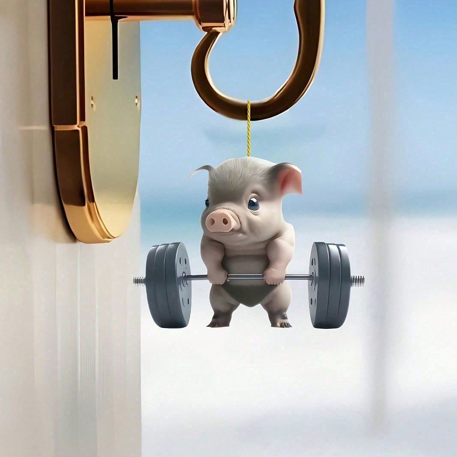 1-Piece Weightlifting Pig Pendant-Motivational Barbell Piglet, for Car, Backpack&Keychain, Fitness Gift for Gym & Animal Lovers