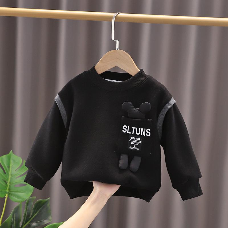 

Детская толстовка с капюшоном и изображением игрушечного медведя для мальчиков и девочек, одежда с длинным рукавом, детская толстовка для детей 2-6 лет, осенняя одежда с капюшоном 90 чёрный