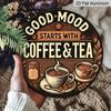 2D Flat, 1 pc Vintage Coffee & Tea Aluminum Sign - Good Mood Decorative Round Metal Plaque, Ideal for Coffee Enthusiasts, Retro Home & Outdoor Decor