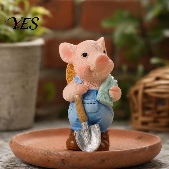 Planter Pig Decoration 2PCS Micro Landscape Ornaments, Mini Figurines, Durable Outdoor Miniatures Resin Waterproof for Potted Plant Landscaping