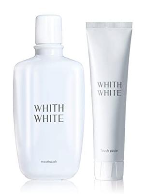 [See the Dirt Removed] WHITH WHITE Mouthwash [Refreshing Flavor] Hypoallergenic Dental Care Kit for Bad Breath, 300ml + 120g
