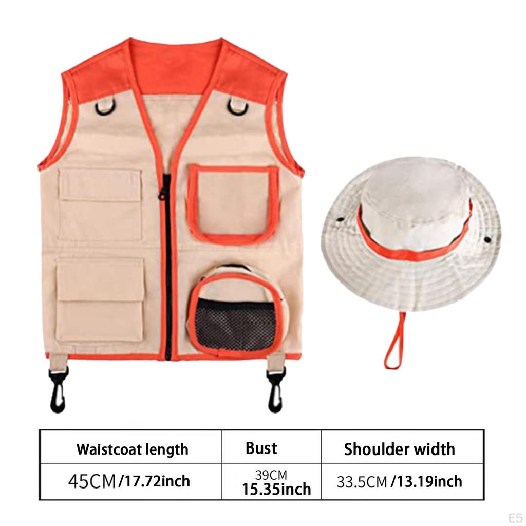 Kids Explorer Costume Set Camp Adventure Vest and Hat Pretend Play Halloween Party Cosplay Props for