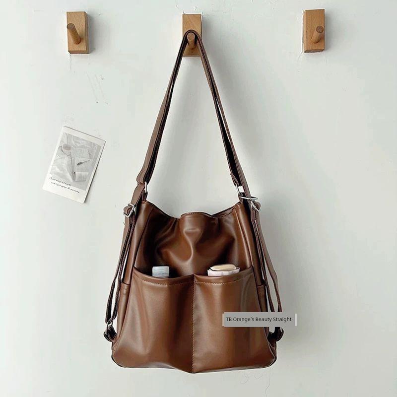 

Original Autumn Soft Leather Work Clothing Multi-Functional Tote Bag Brown