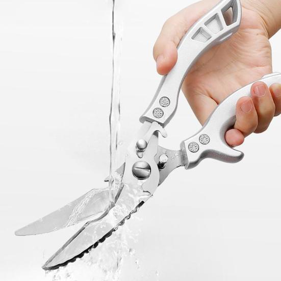 Heavy-Duty Kitchen Shears with Spring-Loaded Handle, Stainless Steel Poultry Scissors for Chicken Fish Ribs, 6-in-1 Multi-Tool with Bottle Opener &