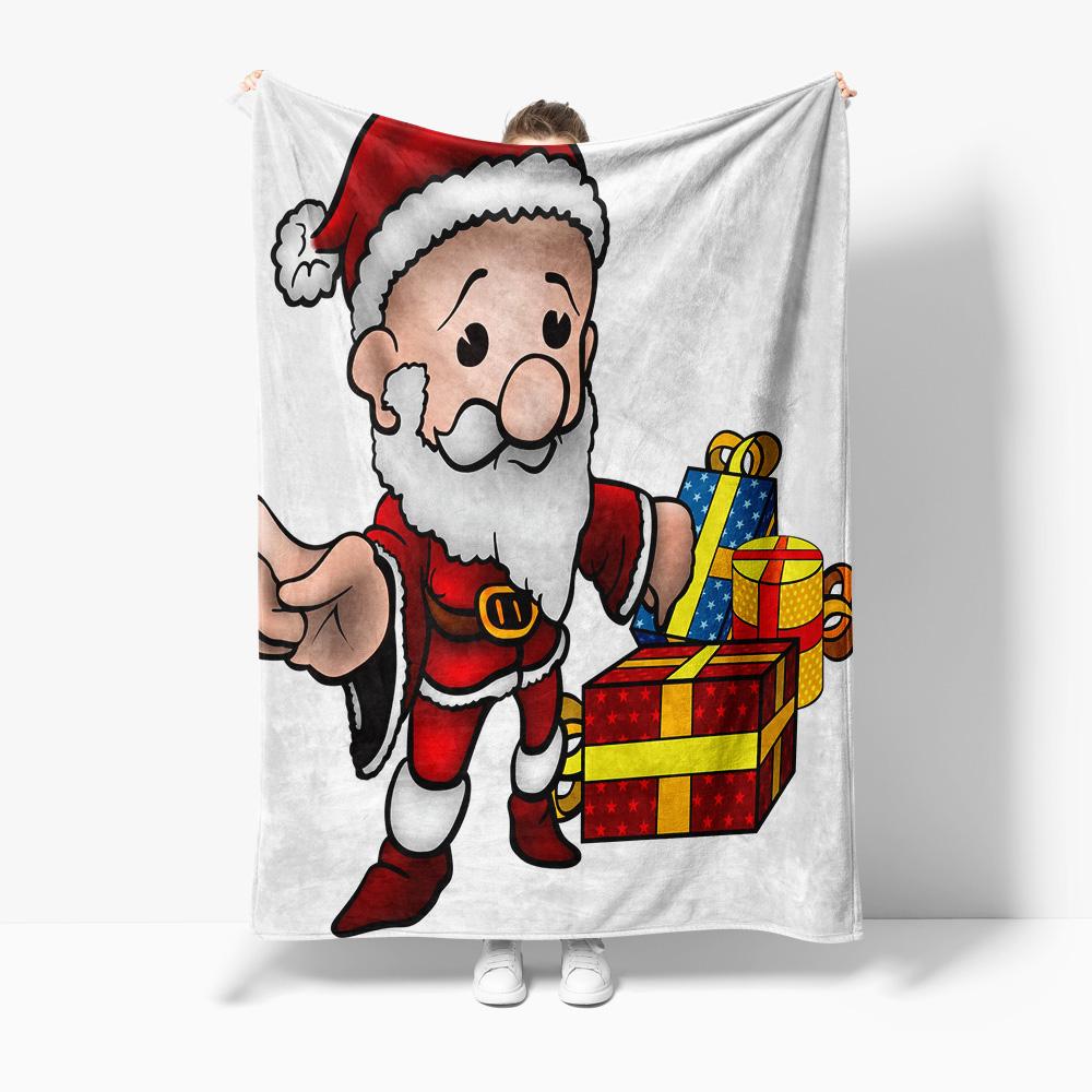 Santa Claus Throw Blanket Christmas Gift Cozy Flannel Fleece Blanket Holiday Decor Festive Home Bedding Gift for Kids Adults