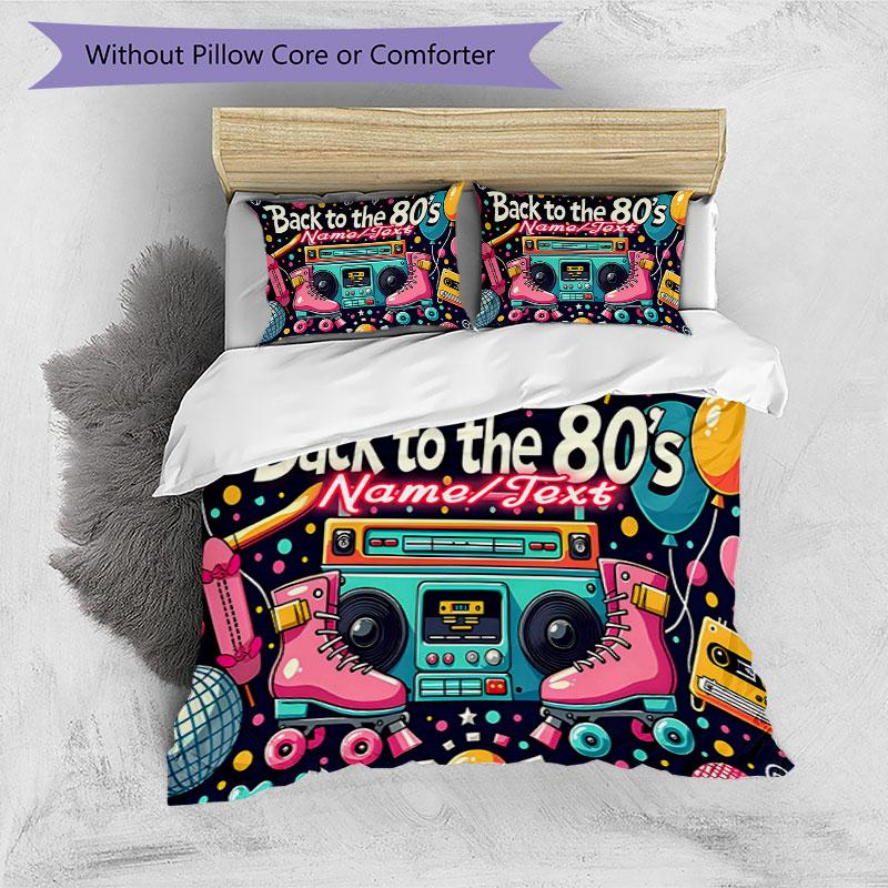 3PC Custom Name 80s Retro Party Vibes Bedding Set Printed Bedding Set Duvet Cover Closure Includes 1 Duvet Cover & 320 Pillowcases for Bedroom