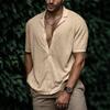 Retro Lapel Button Solid Shirt for Men's Clothing Spring Summer Short Sleeve Loose Top for Men's Casual Shirts