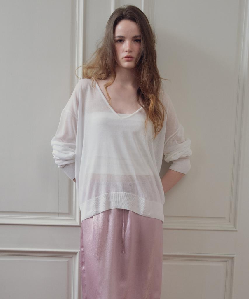 CITTA Sheer Deep V-Neck Knit_Ctk272(Ivory)