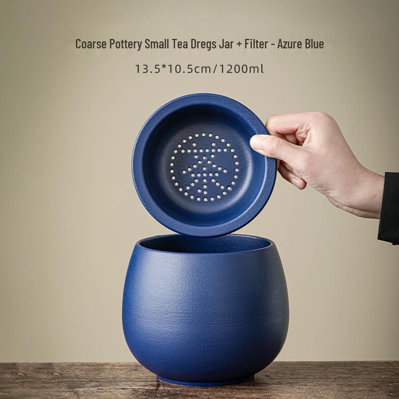 Large Ceramic Tea Waste Jar with Filter - Desktop Trash Can for Tea Dregs & Water Disposal