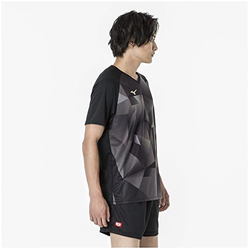 Mizuno Tričko na stolní tenis, Krátký rukáv, Výstřih do V, Unisex, Odvádějící vlhkost, Rychleschnoucí, Certifikováno JTTA, 82JAA001, Černé, Velikost S