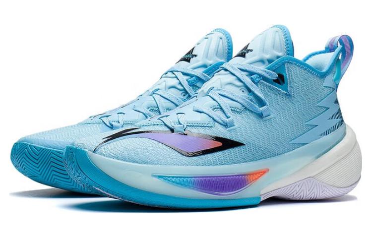 Li Ning Power 9 Basketball Shoes Men's Mid Top Light Blue/Black ABAS073-3