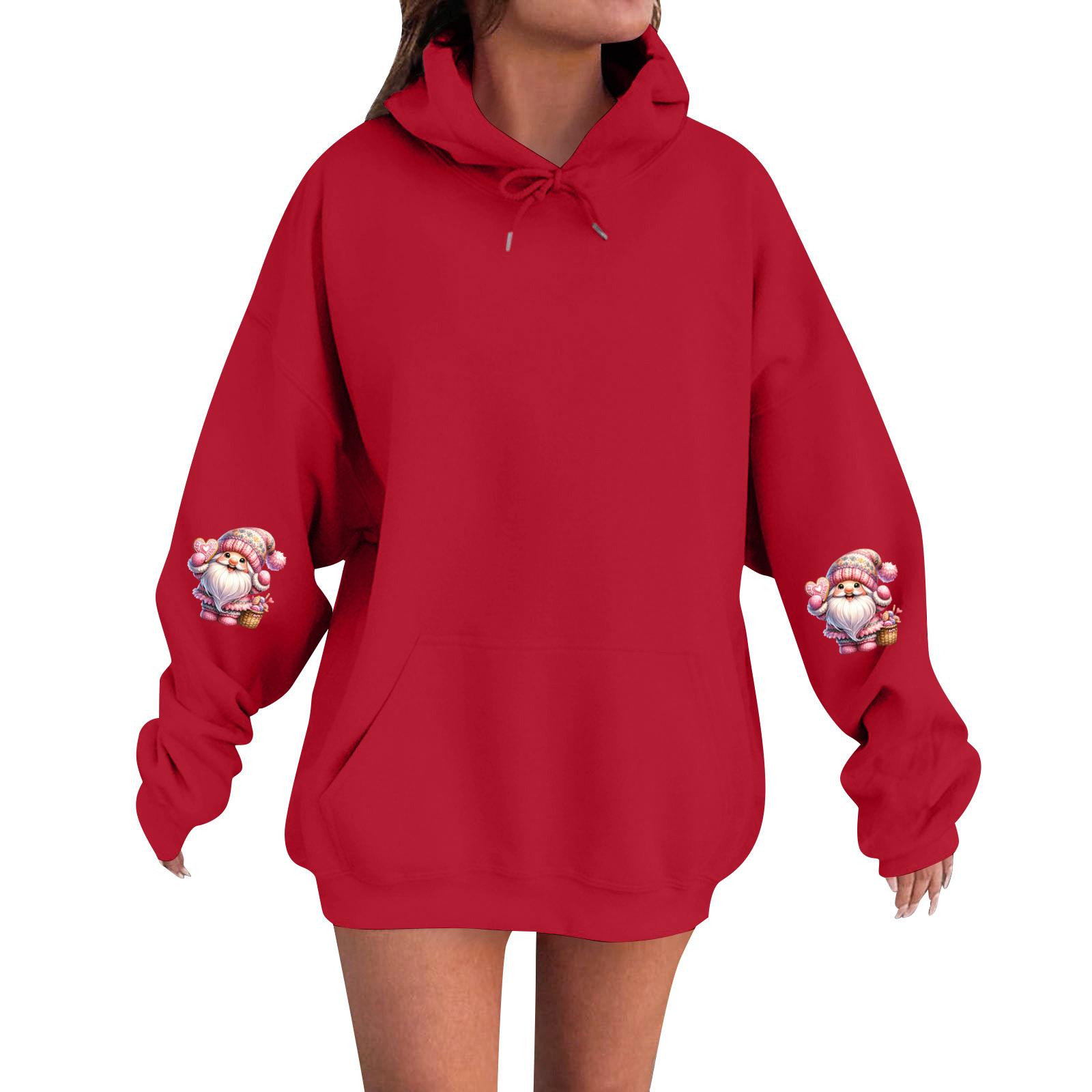 

Женский модный, расслабленный и удобный свитер с круглым вырезом и капюшоном, с длинными рукавами и рождественским принтом, теплый свитер XXXL