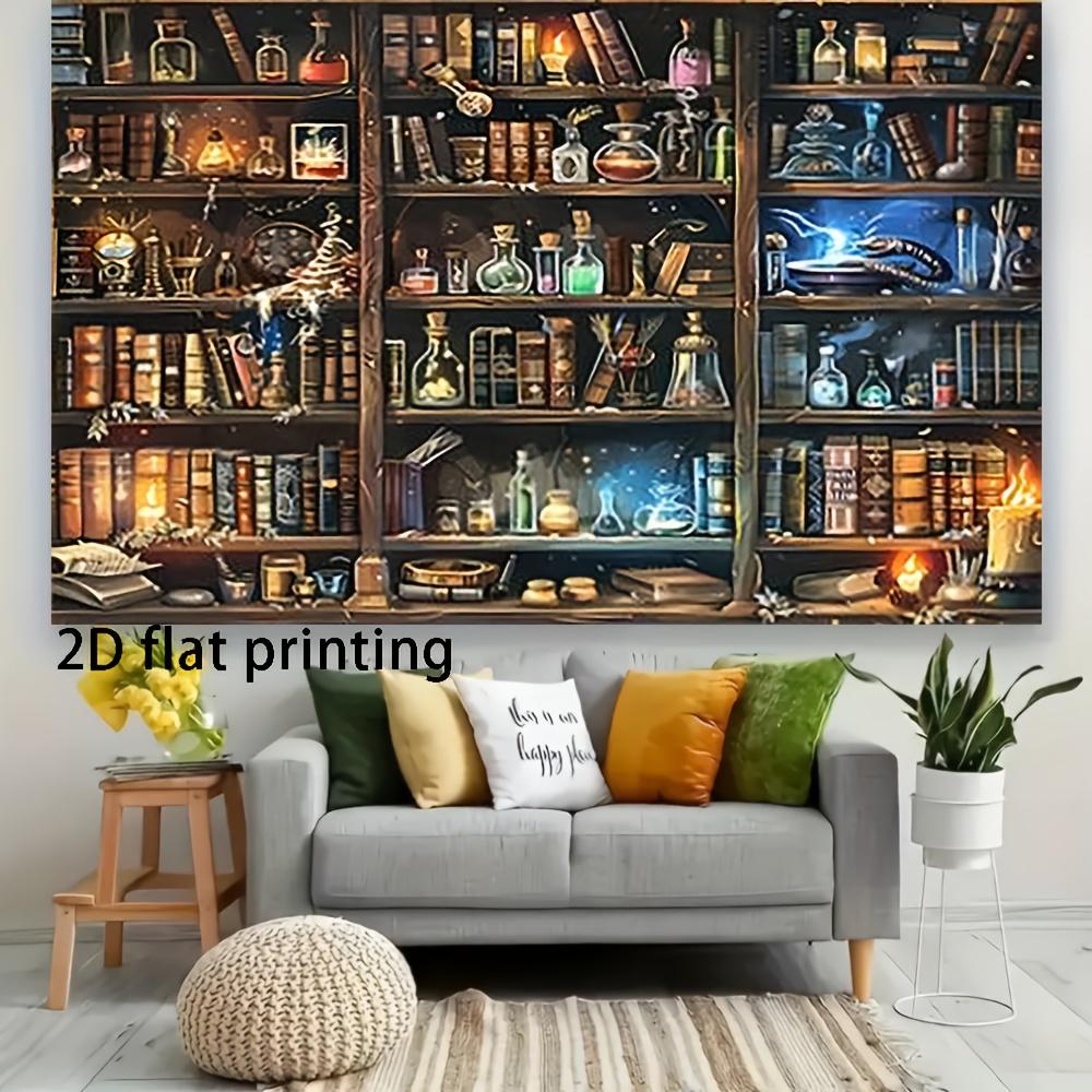 2D Flat 1-piece Background Cloth for Wizard's Study - Featuring a Magical Library Theme with Bookshelves and Potion Bottles