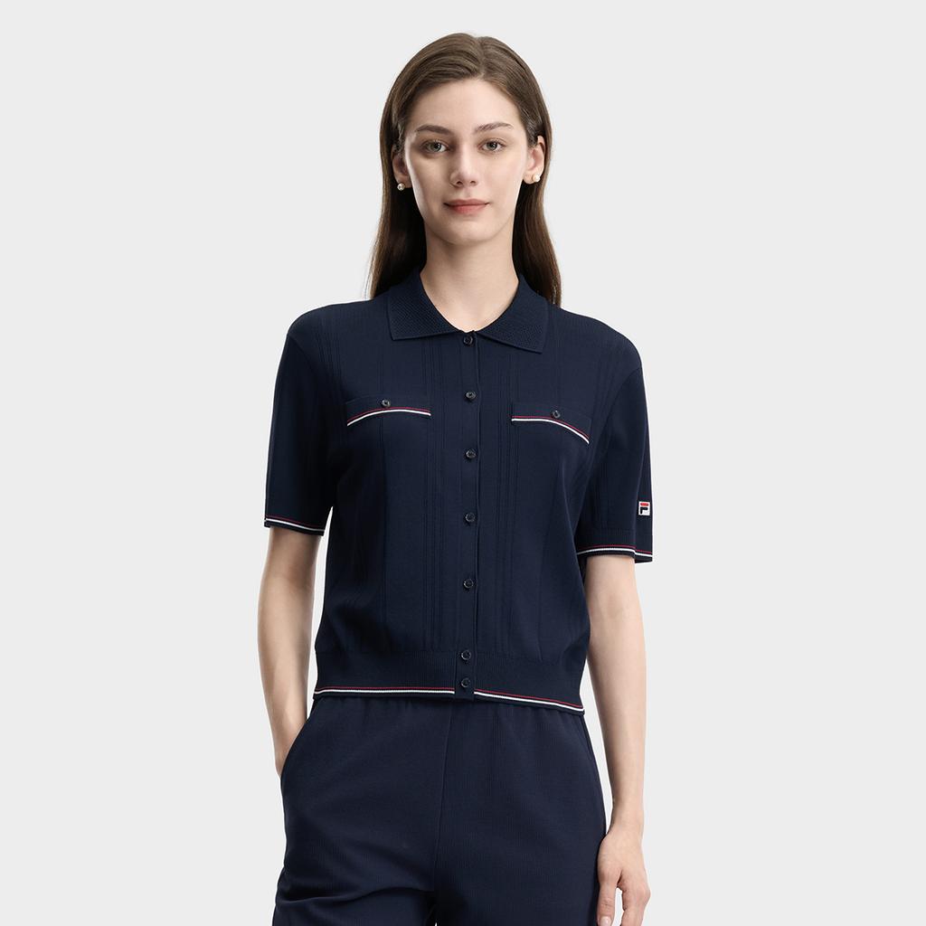 FILA Heritage Fashion Simple Classic Retro Elegant Casual Versatile Comfortable Knitted Short Sleeve Sweater Women tops F11W628412FDB