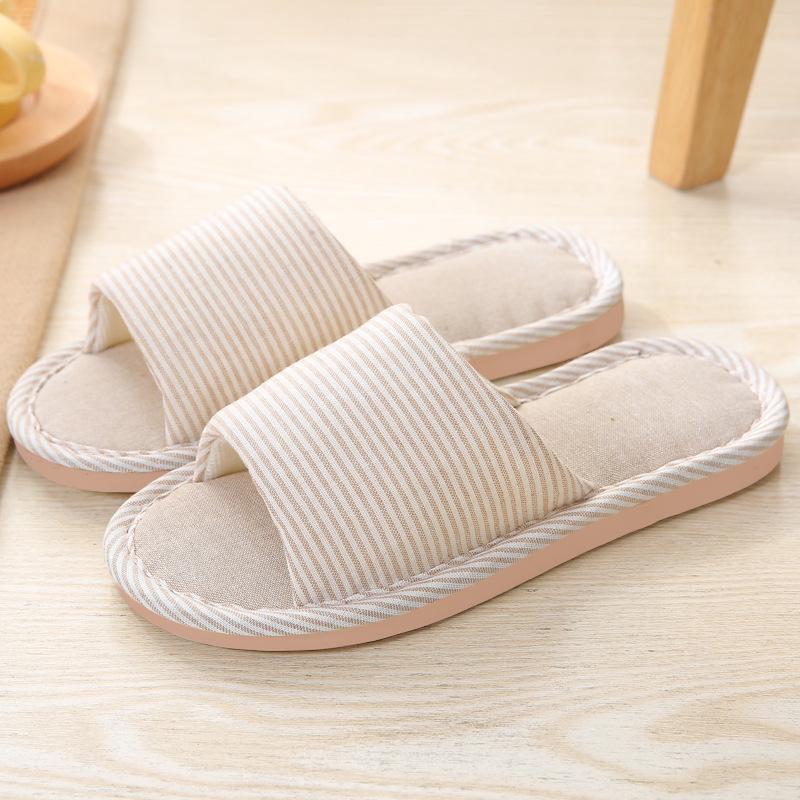 Gestreifte Leinen Hausschuhe - Vier Jahreszeiten Indoor Baumwolle Herren & Damen Dicke Sohle Hausschuhe