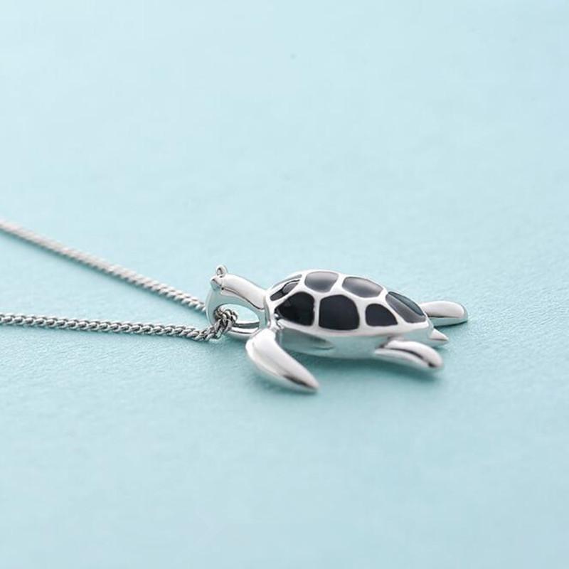 Buyee 925 Sterling Silver Big Pendant Chain Cute Turtle Sweet Necklace for Woman Unique Fashion Animal Fine Jewelry Chain