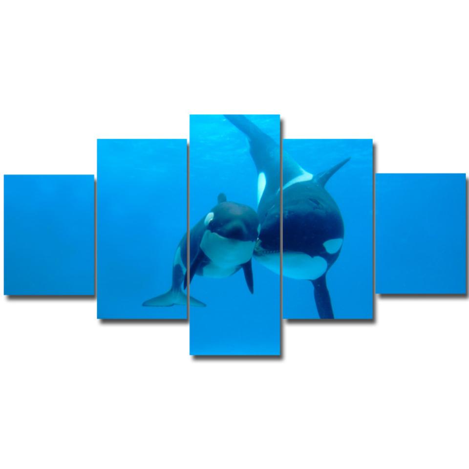 Blue Ocean Whale 5 Pcs Modern Home Wall Decor Canvas Picture Art HD Print Painting On Canvas for Living Room No Frame