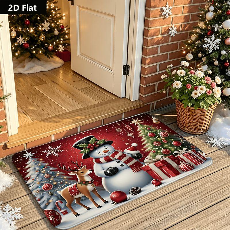 Christmas Snowman Doormat, Non-Slip and Washable Indoor/Outdoor Entry Mat, Christmas Party Decorative Rug, Home Decor