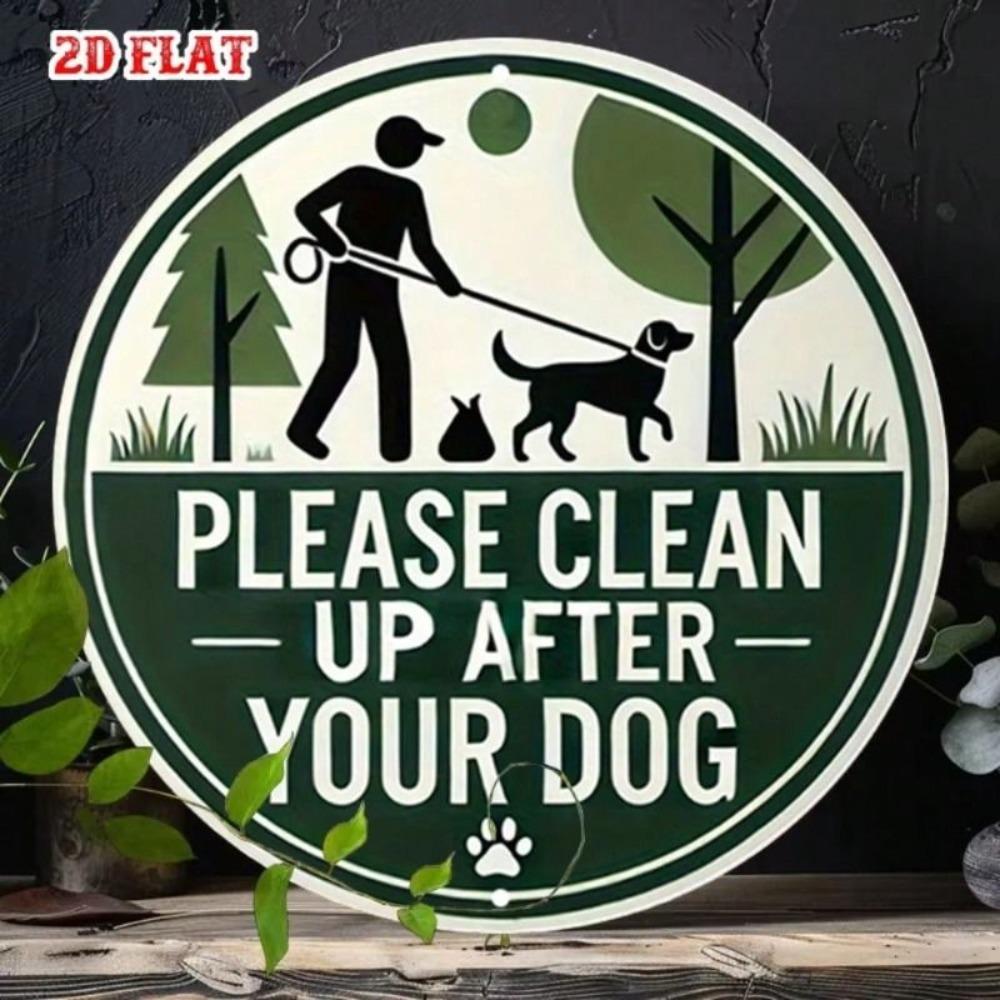 Metal Wall Sign Dog Poop Cleaning Up Vintage Paw Print Decor 19.8cm Outdoor