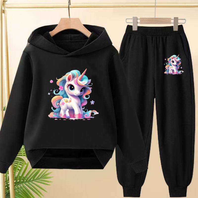 Kids Clothes Cute Unicorn Print Hoodie Sportswear Coat+Pants 2P Boy Girl Toddler 3-12Y Leisure Top Fashion Sunshine Charming Set