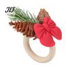 Christmas Eve Party Table Decor Mini Napkin Ring, Small Red Bow Wooden Holder with Reusable Supplies Berries Pine Cones for New Year Dinner