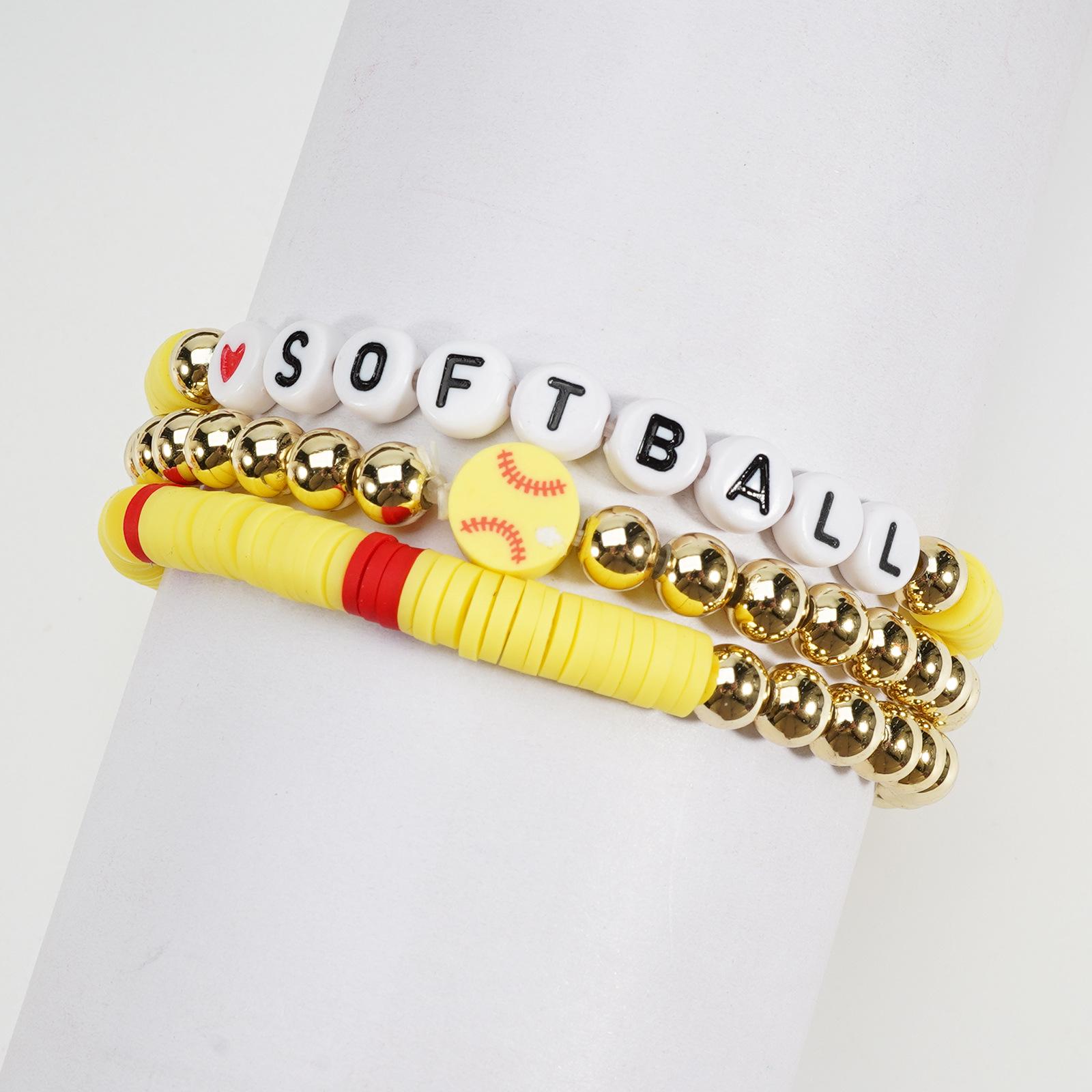Colorful Letter Polymer Clay Softball Bracelet Set - Fashion Jewelry Gift