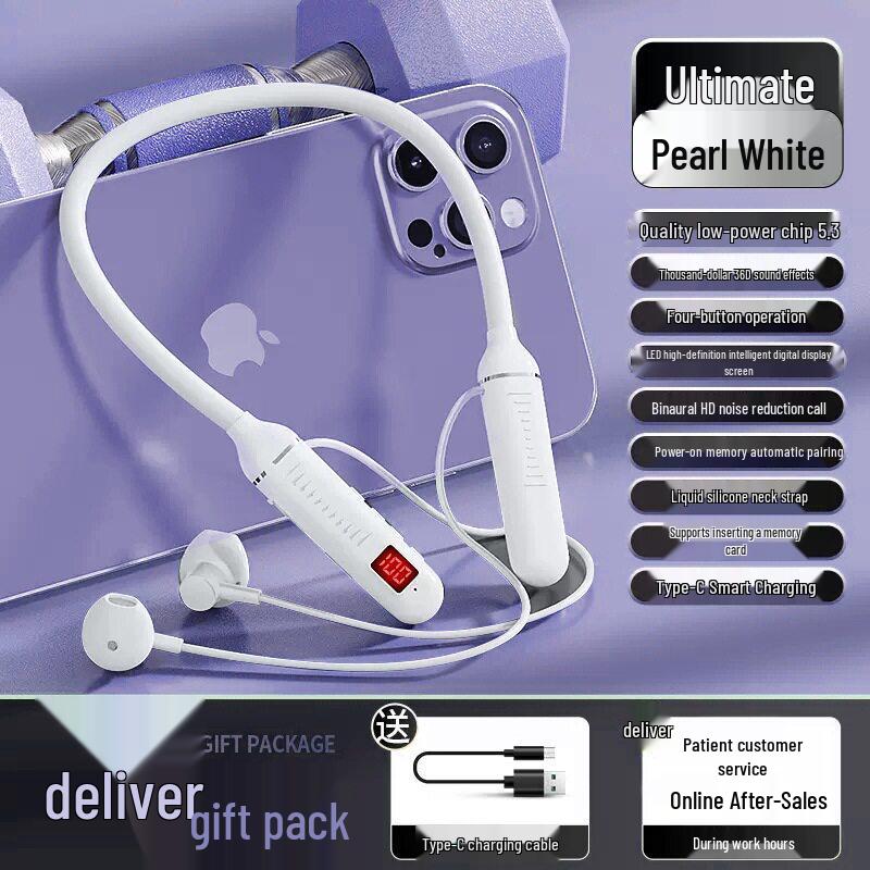 Bluetooth Neckband Sports Headphones with Noise-Canceling and Long Battery Life - Compatible with Apple, Huawei, and Xiaomi