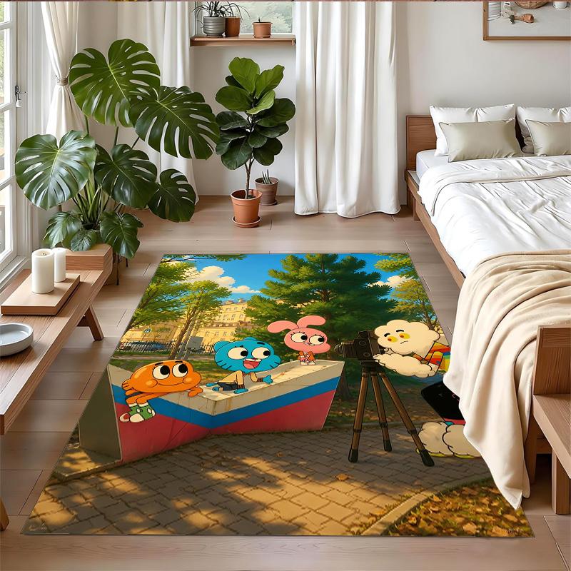 Anti‑Slip Crystal Velvet Floor Rug, Amazing World of Gumball Design Carpet for Indoor Living Bedroom Home Decoration