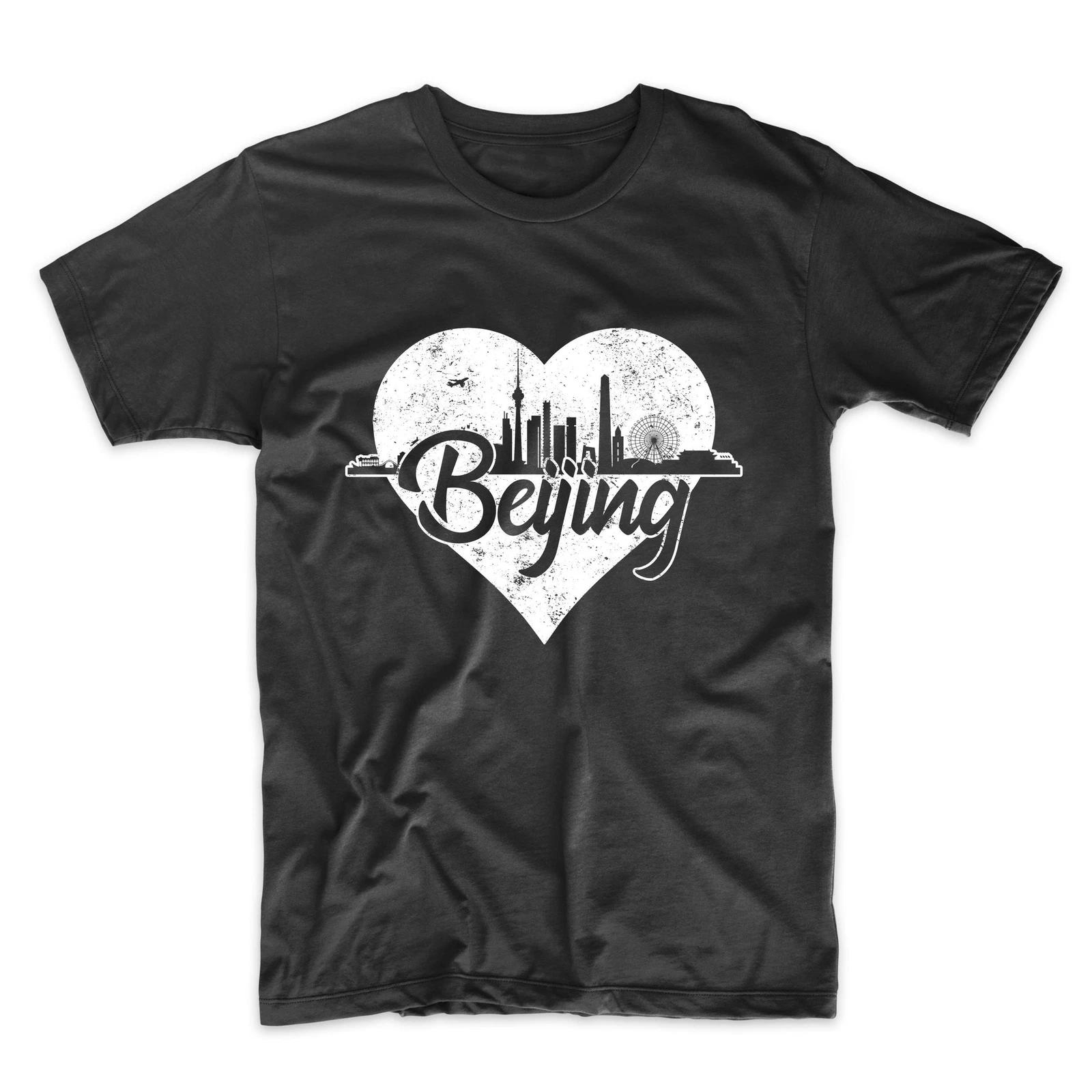 Men s Beijing Shirt - Retro Beijing China Skyline Heart Distressed T-Shirt L