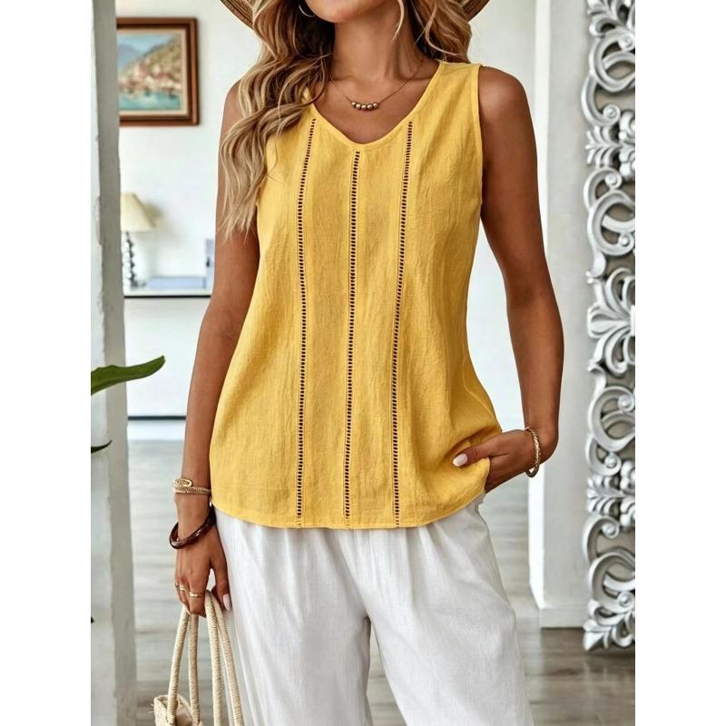 BITCED Women's Fashion Casual Solid Color Print Sleeveless V-Neck  Blouses & Shirts