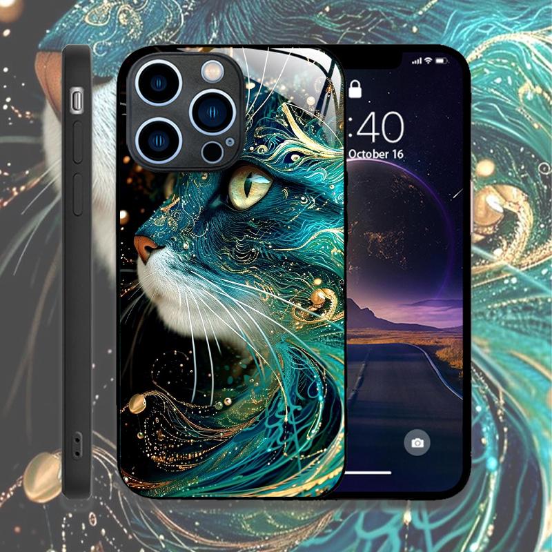 Cute Animal Cat Painting Phone Case for IPhone 16 Pro Max 15 14 13 12 Mini 11 XS XR 7 8 14 Plus Hard Covers Tempered Glass Cases