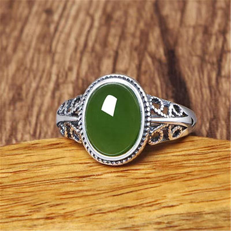 Vintage Faux Hetian Jade Ring with Spinach Green Chalcedony