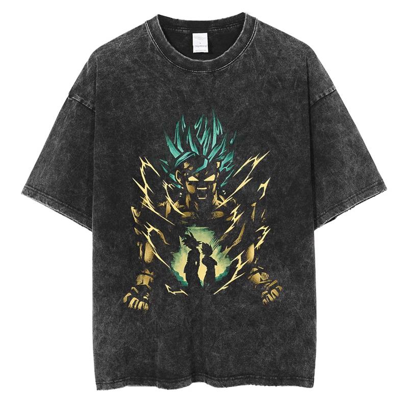 Dragon Ball Z Vegeta Super Saiyan Printed Tshirt Mens and Womens Washed Tshirt High Quality Vintage Cotton Tshirt Tops