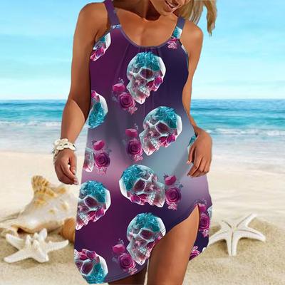 Beach Wear Mini Dress Print Trendy Boutique Loose Skull Beach Dress Casual Modern Dress Sleeveless Loose Fit Outdoor Daily Summer