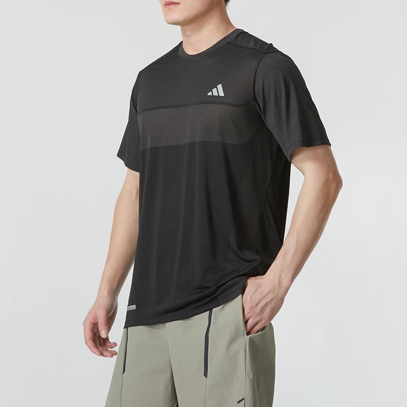Adidas Solid Round Neck Fitness Training Comfortable Breathable Short Sleeve T-Shirt Men Tops Black IN0094