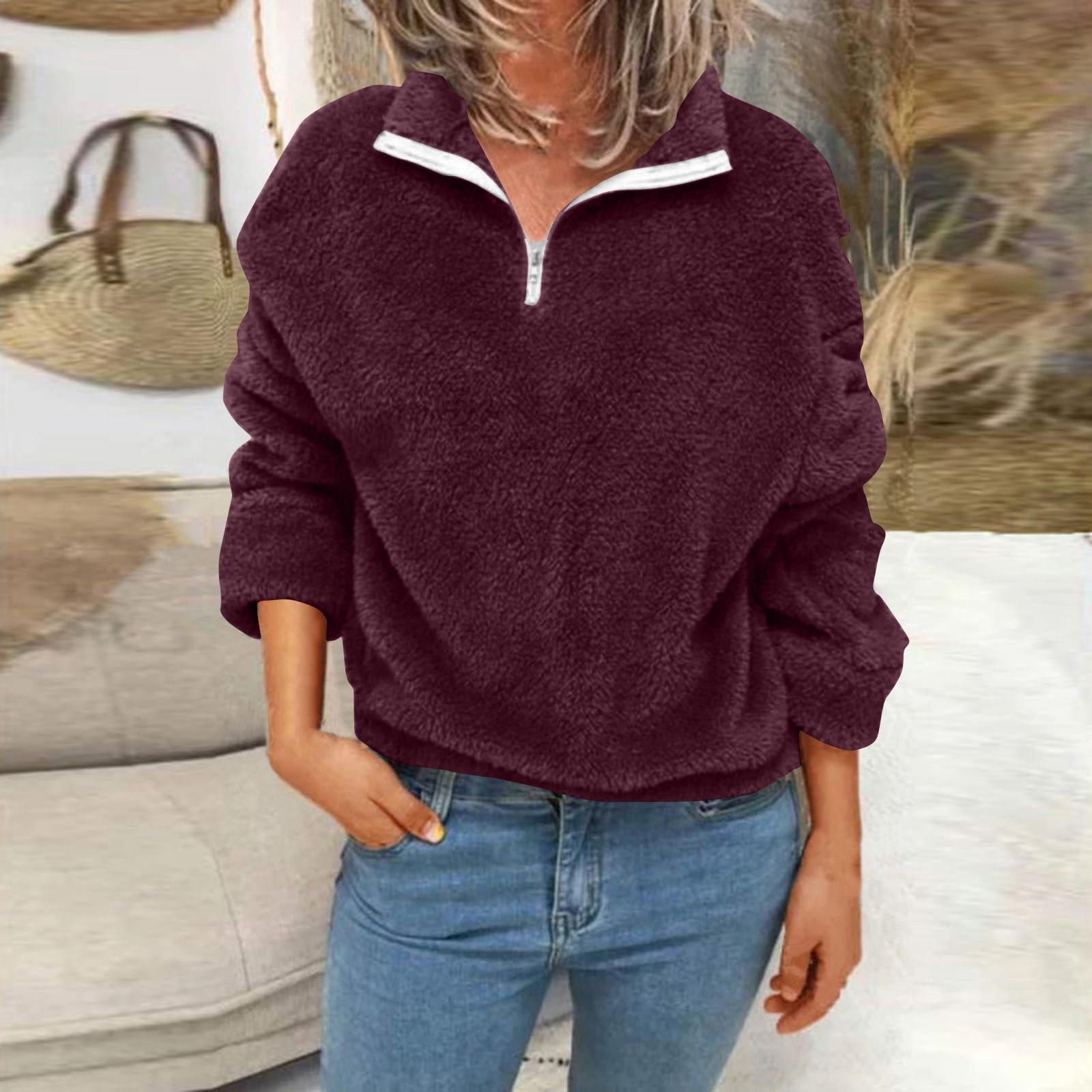 

Жіноча модна повсякденна толстовка з довгим рукавом і флісом, двосторонній флісовий топ XL червоний