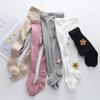 Spring & Autumn Girls' One-Piece Cotton Tights - Solid Striped, Medium Thickness, Sunflower Design