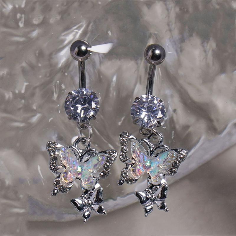 Inele de buric din oțel inoxidabil cu fluture colorate pentru femei Inele de piercing la buric cu zirconiu sexy Bijuterii pentru piercing pentru corp