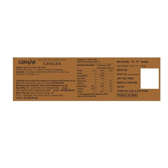 Girnar Instant Premix com Gengibre (10 Sachês)