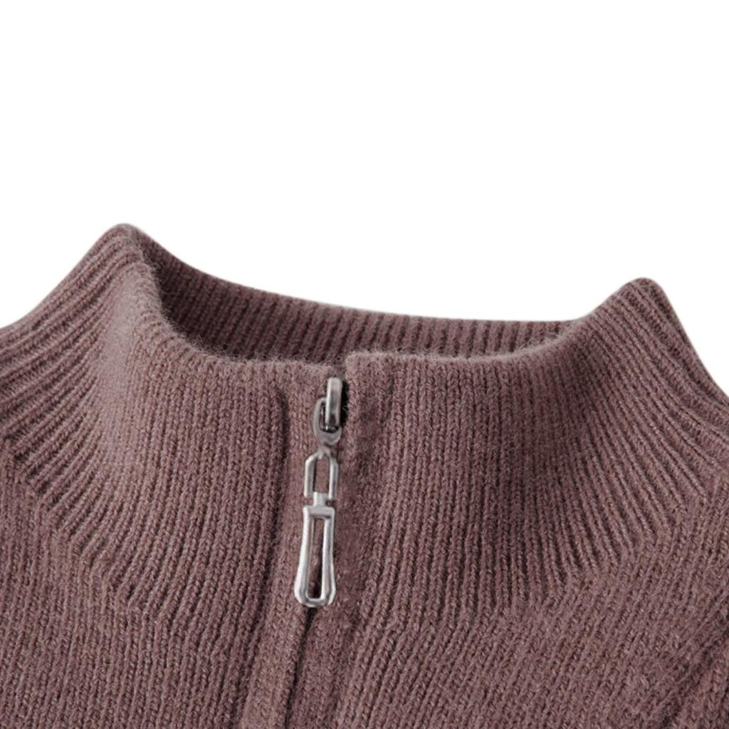 Men's Casual Half-Zip Cable Knit Pullover Sweater with Stand Collar for Fall and Winter