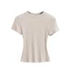 2025 Summer Kardashian Style Ribbed Short Sleeve Top - Solid Color & Sexy Round Neck