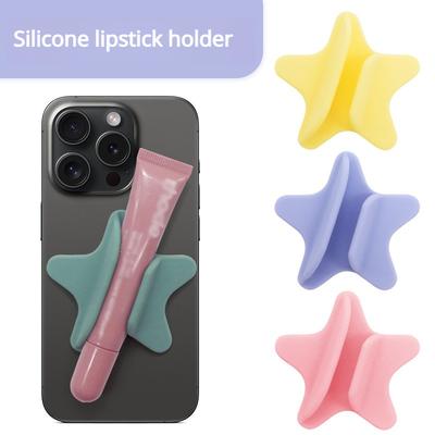 Multi-Color Portable Phone Stand | Lipstick/Lip Gloss Shape Star Design | Silicone Adhesive Lazy Mount for for All Phone Case