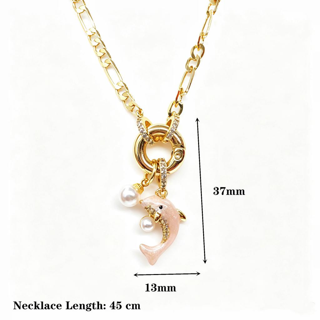 Figaro Chain Enamel Art Dolphin Animal Necklace Temperament for Women Girls Holiday Lock Bone Chain Choker Quality High Jewelry