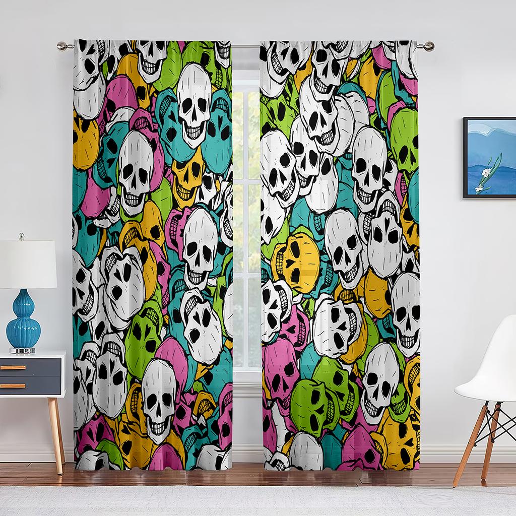 Dödskalle Textur med Huvudskål Huvudben Tyllgardiner för Vardagsrum Sovrum Chiffong Skir Voile Kök Fönstergardin Draperier