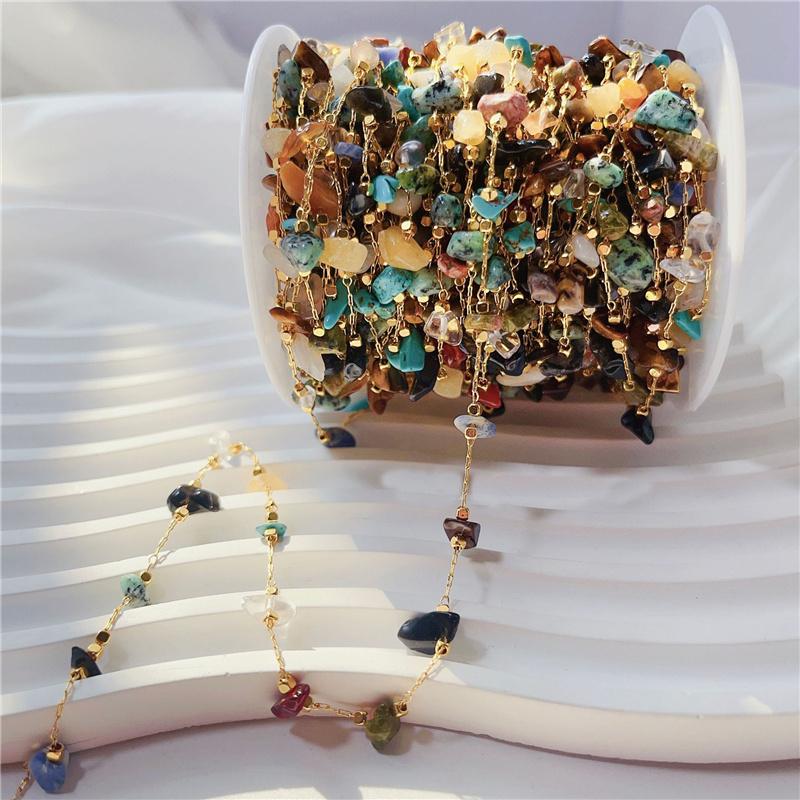 1meter Natural Stone Bead Chains Necklace Bracelets Bulk KC Gold Color Copper Link Chains Lot Supplies for Diy Jewelry Making