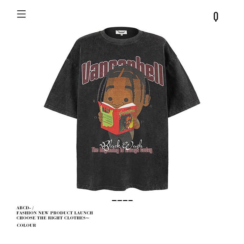 

Тяжелая футболка из чистого хлопка 250 г, винтажная, с эффектом потертости, с коротким рукавом, унисекс, летняя, свободного кроя, в уличном стиле. L